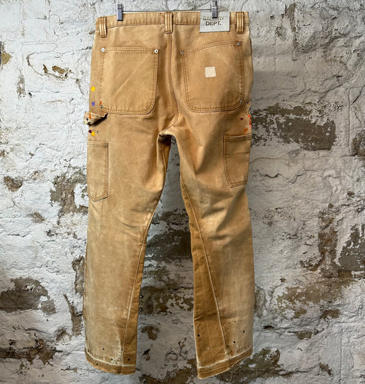 Gallery Department Paint Splatter Tan Flare Denim Jeans Sz 36