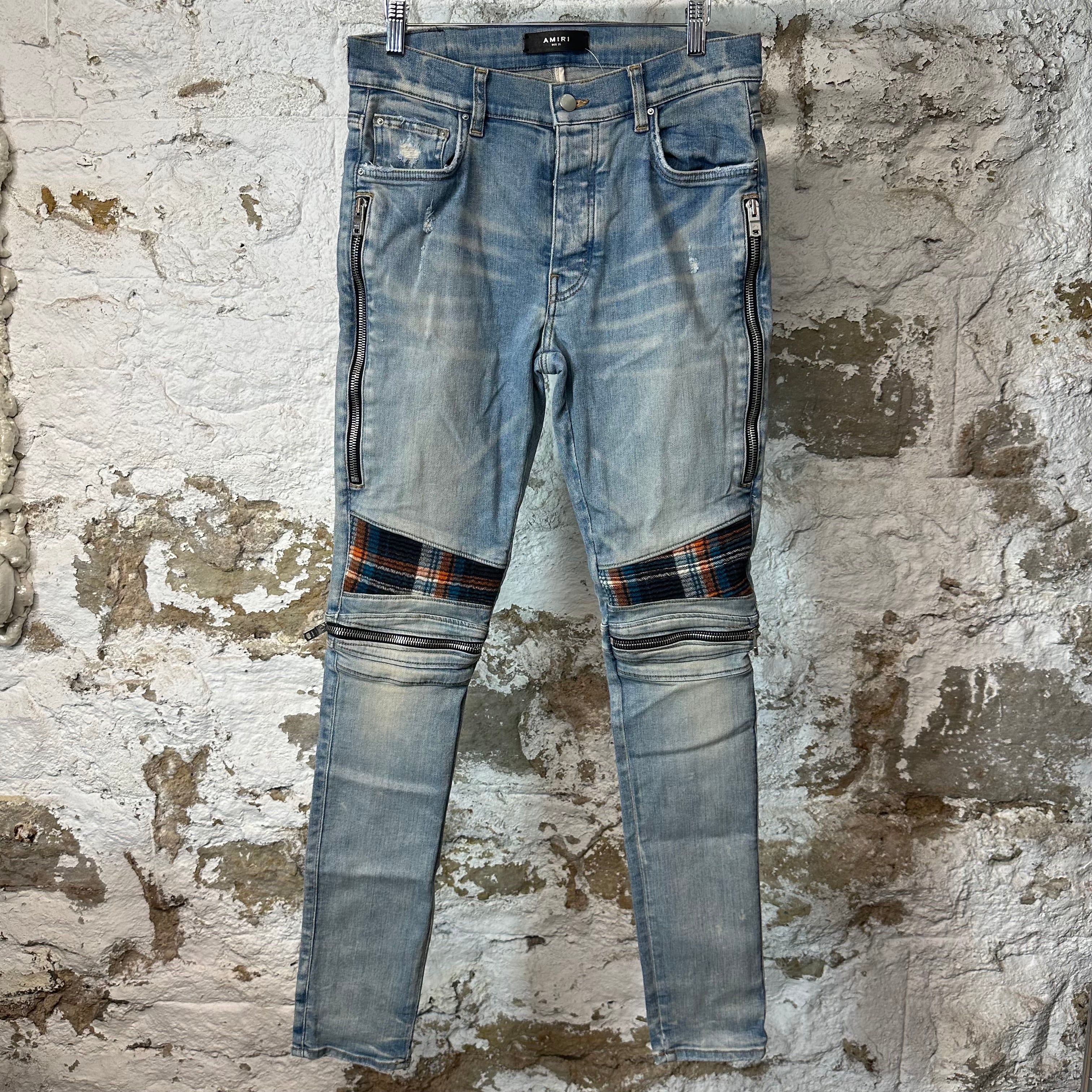 Amiri MX2 Multicolor Flannel Blue Denim Jeans Sz 31
