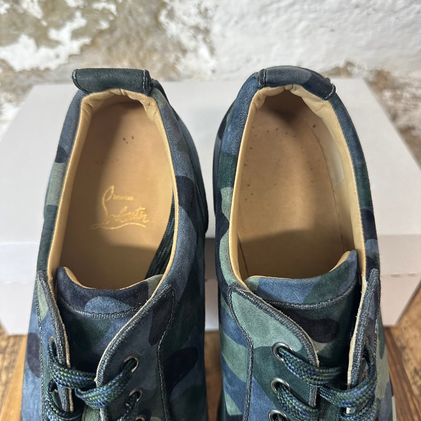 Christian Louboutin Blue Green Camo Spike Sneaker Sz 12 (45)