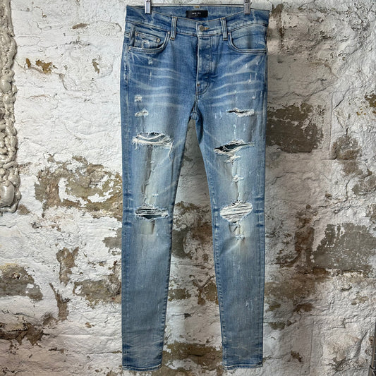 Amiri Distressed Plain Blue Denim Jeans Sz 31