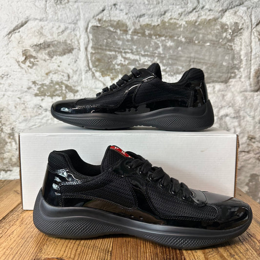 Prada Americas Cup Triple Black Patent Sneaker Sz 7