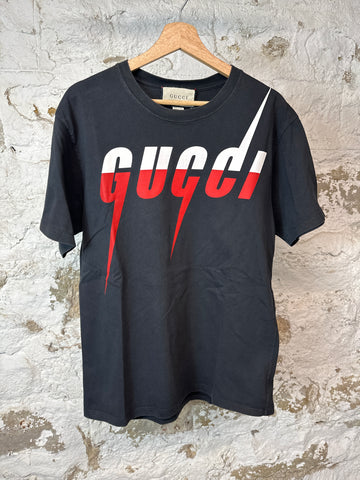 Gucci Red White Flash Logo T-shirt Black Sz S