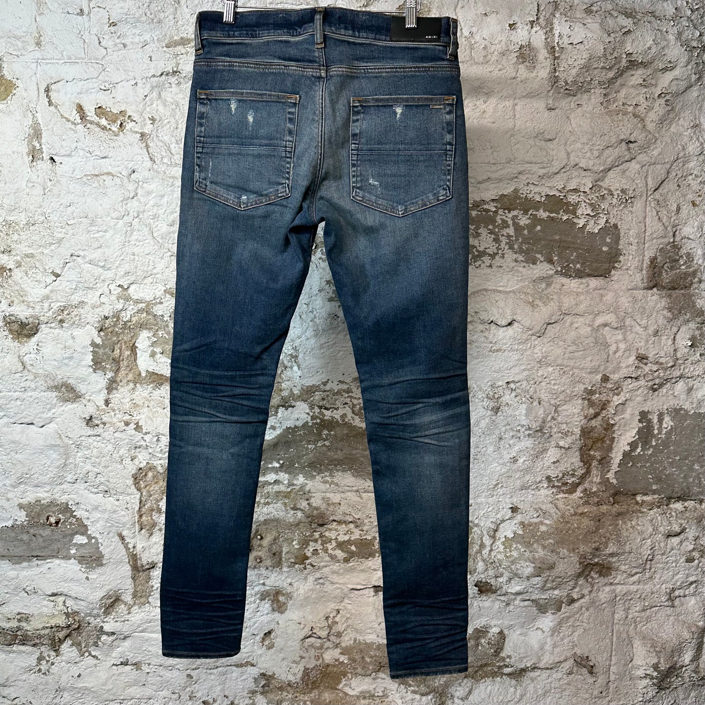 Amiri Knee Rip Plain Dark Blue Denim Jeans Sz 33