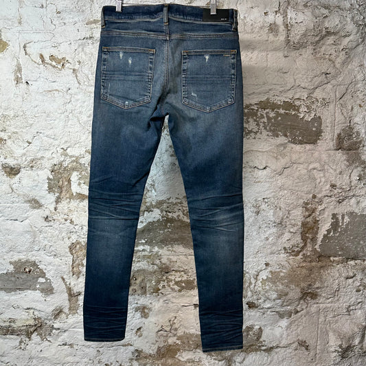 Amiri Knee Rip Plain Dark Blue Denim Jeans Sz 33