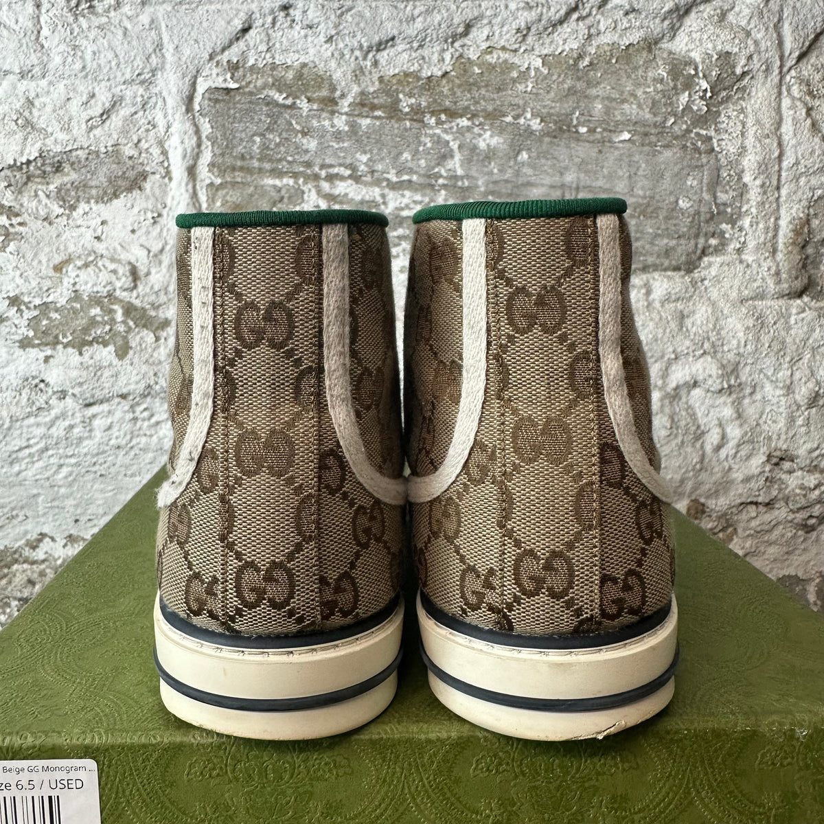 Gucci High Tennis 1977 Beige GG Monogram Sneaker Sz 6.5