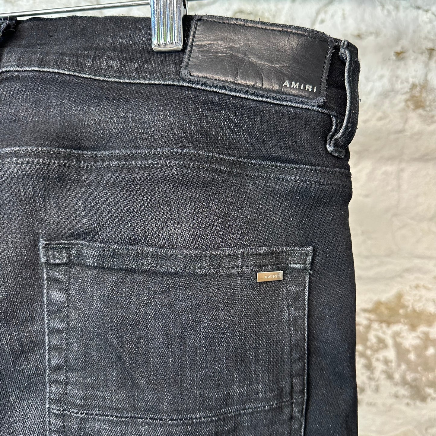 Amiri MX2 Pink Red Patch Black Denim Jeans Sz 32