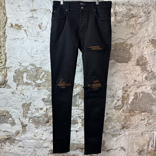 Amiri MX1 Brown Suede Black Denim Jeans Sz 33