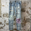 Amiri MX1 Multicolor Paisley Patches Blue Denim Jeans Sz 38