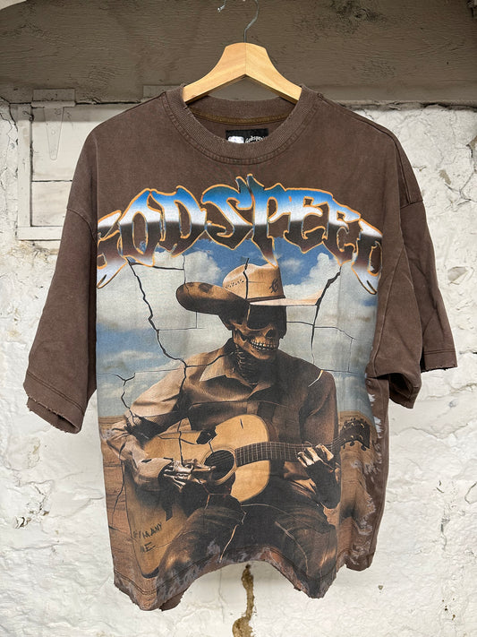Godspeed Skeleton Guitar Brown T-Shirt Sz S