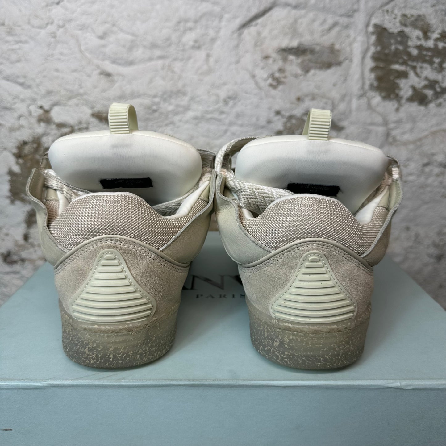 Lanvin Curb White Gray Lace Beige Sneaker Sz 8 (41)