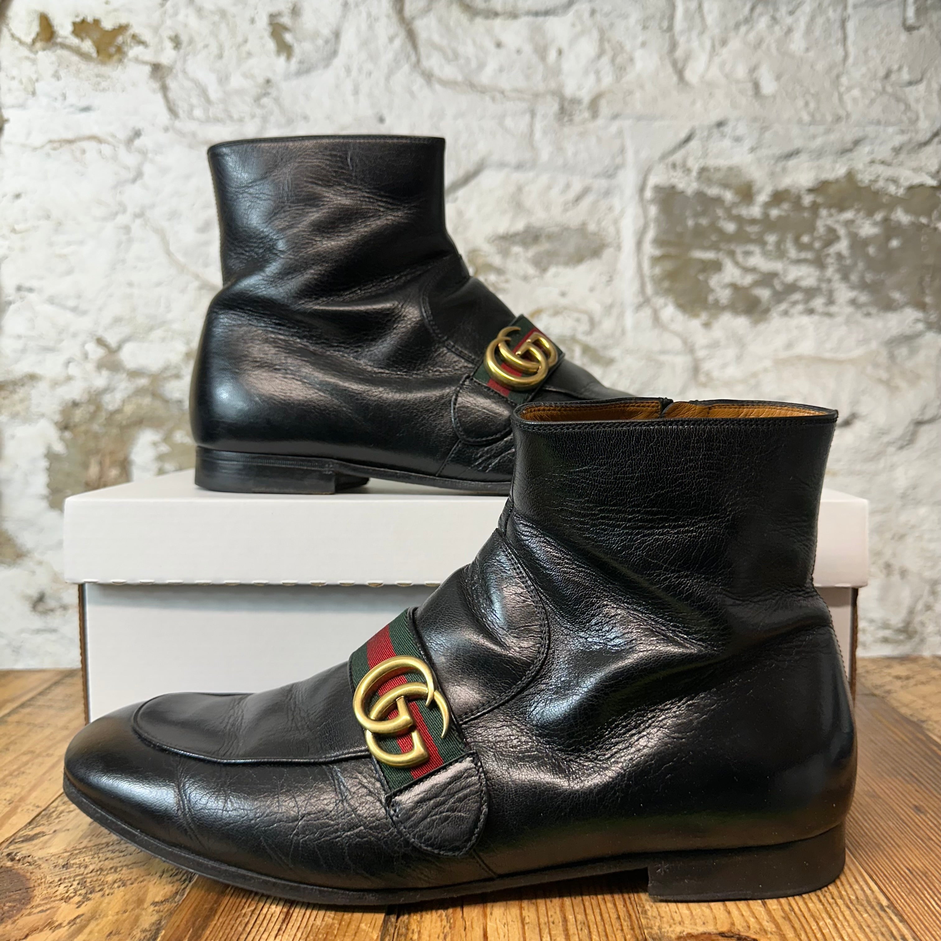 Gucci High Donnie Web Black Leather Boot Sz 10