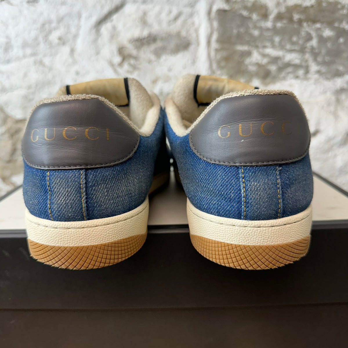 Gucci Screener Blue Denim Canvas Sneaker Sz 11