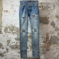 Amiri MX1 Black Leather Blue Denim Jeans Sz 29