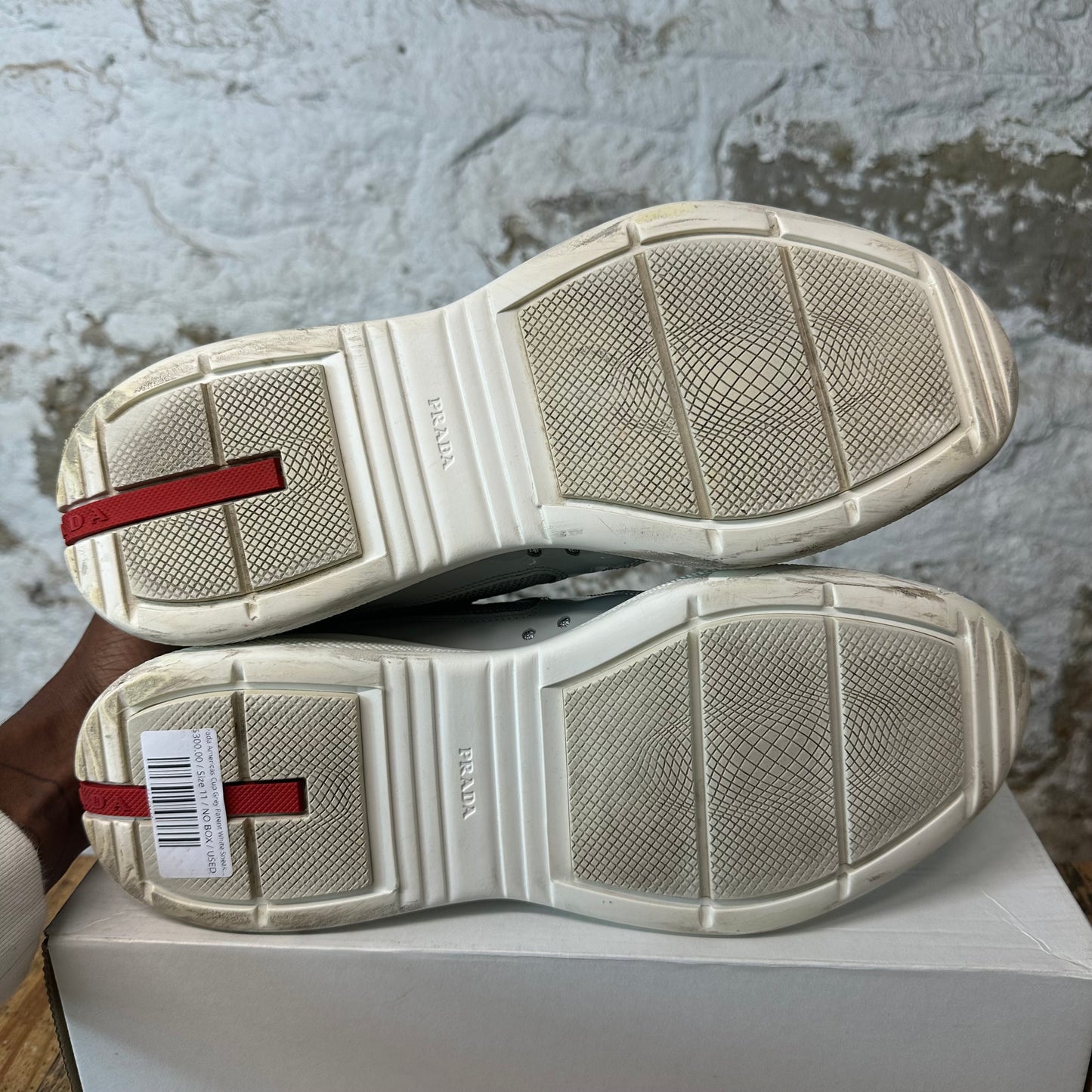 Prada Americas Cup Grey Patent White Sneaker Sz 11