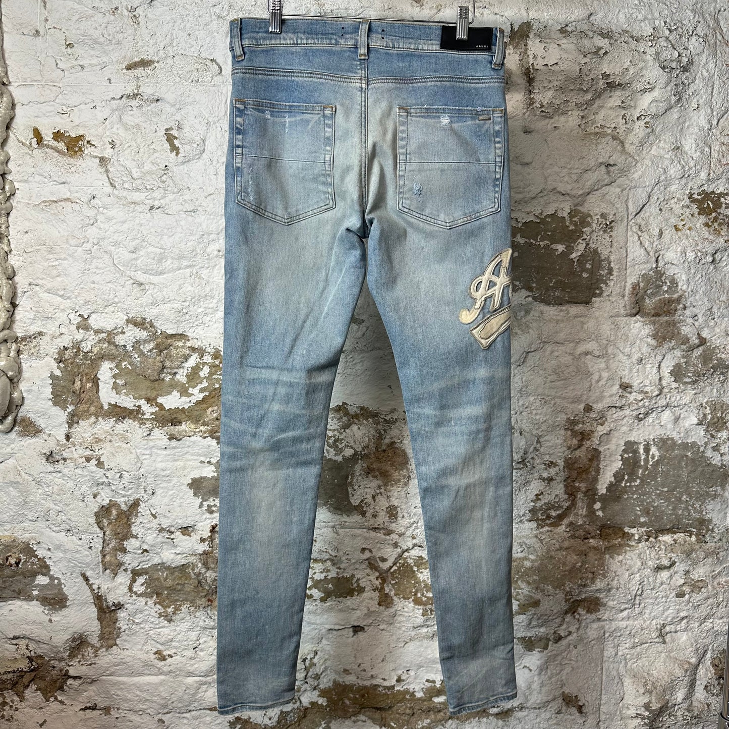 Amiri Varsity 22 Patch Blue Denim Jeans Sz 32