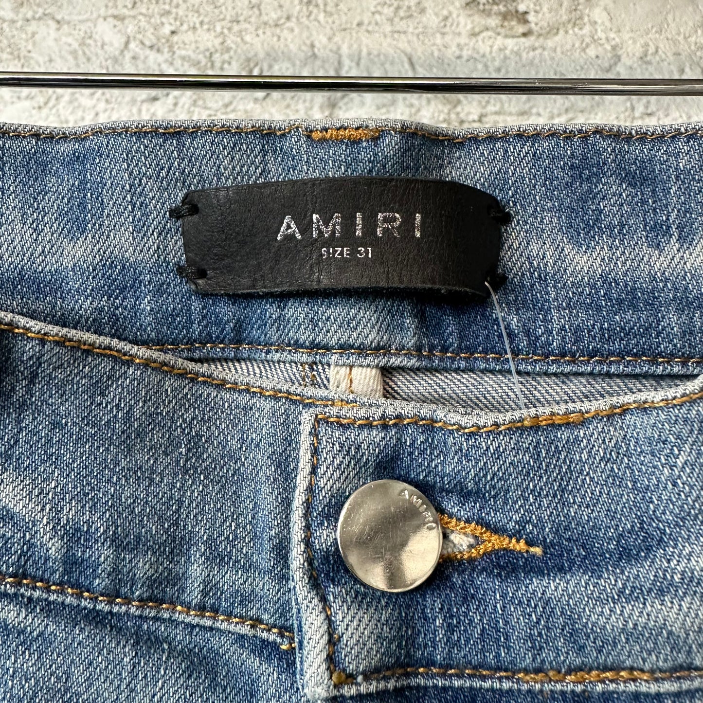 Amiri Distressed Side Spell Blue Denim Jeans Sz 31