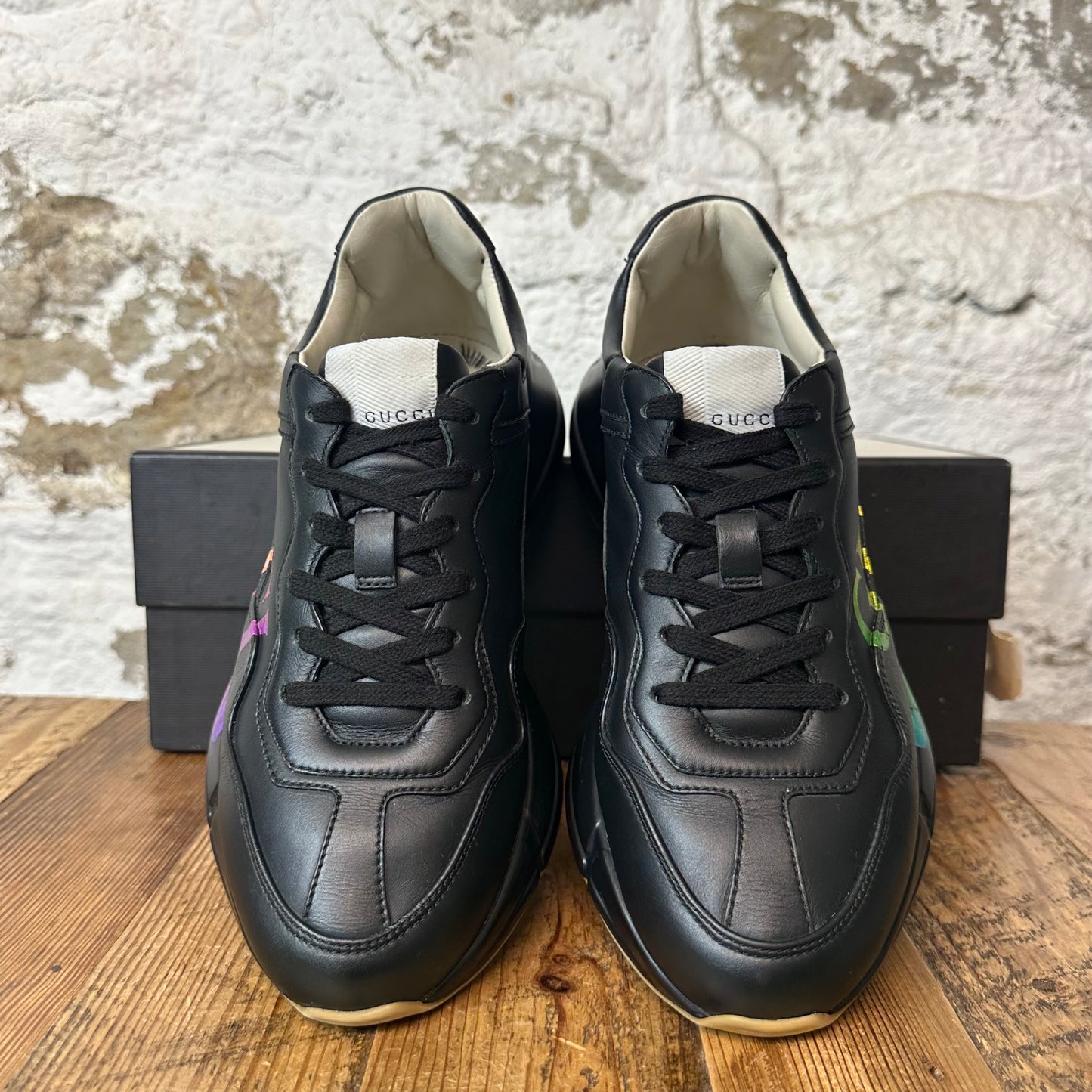 Gucci Rython Iridescent Logo Black Sneaker Sz 6.5 (39.5)