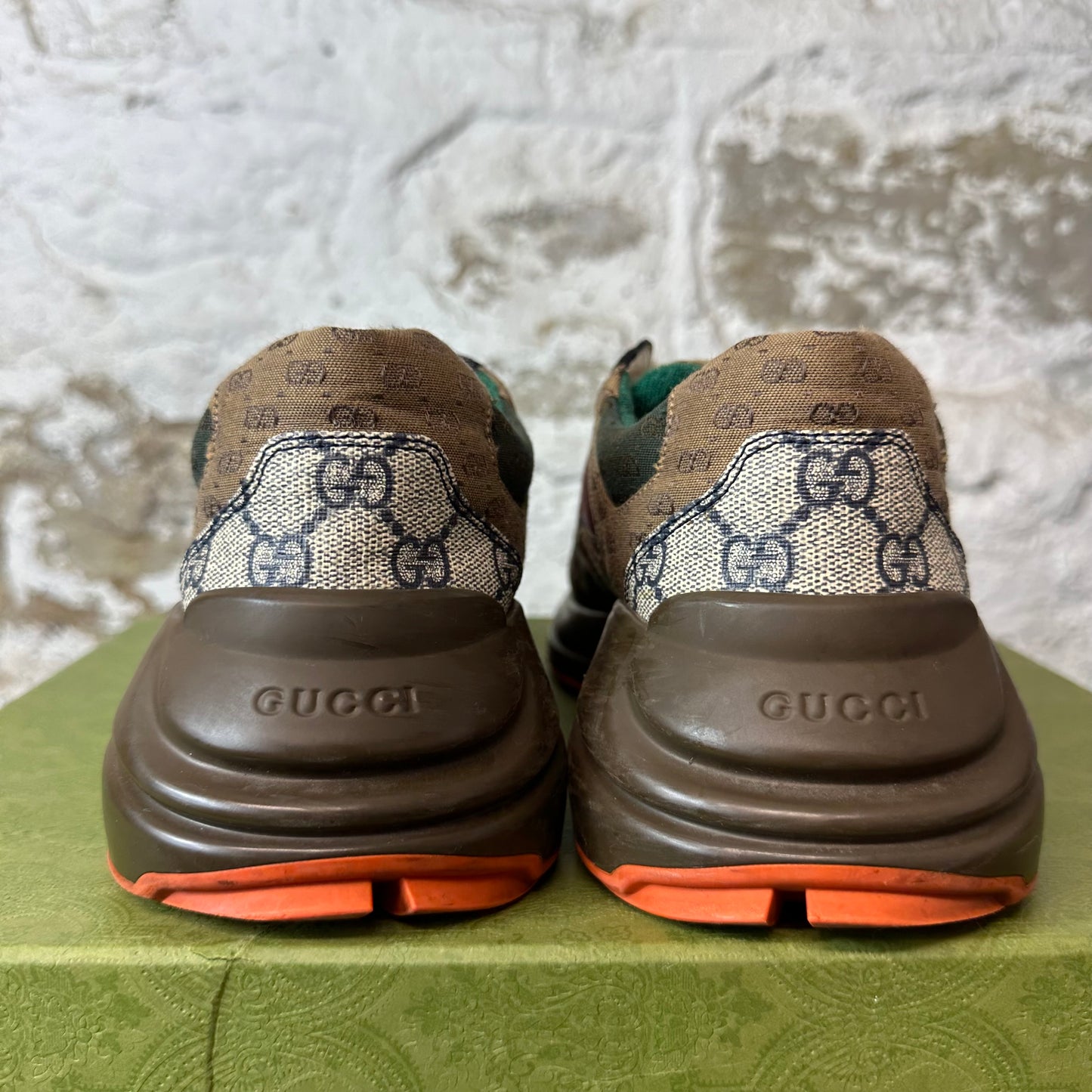 Gucci Rhyton Multicolor GG Monogram Brown Sneaker Sz 7.5