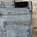 Amiri Knee Hole Paisley Logos Blue Denim Jeans Sz 32