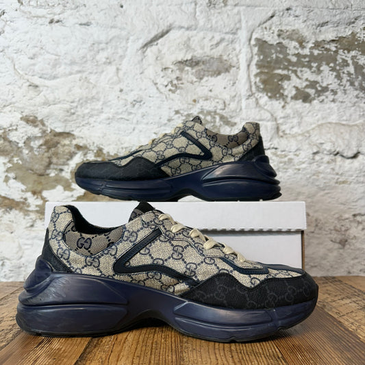 Gucci Rython Blue Monogram Navy Sneaker Sz 9.5