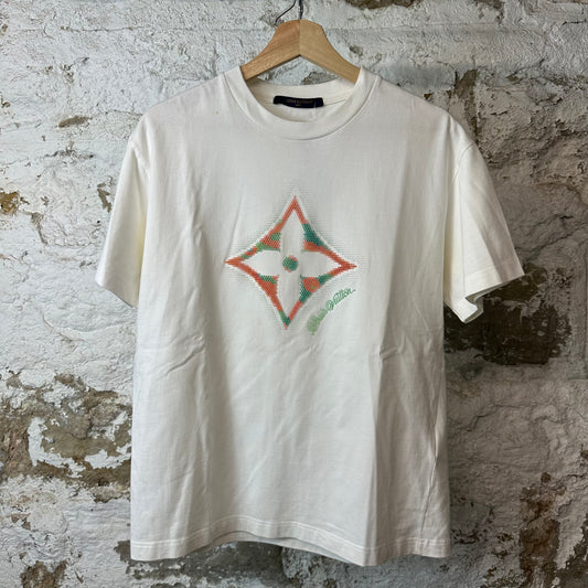 Louis Vuitton 3D Gradient Beaded Flower White T-Shirt Sz S