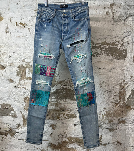 Amiri Quilted Patch Blue Denim Jeans Sz 31