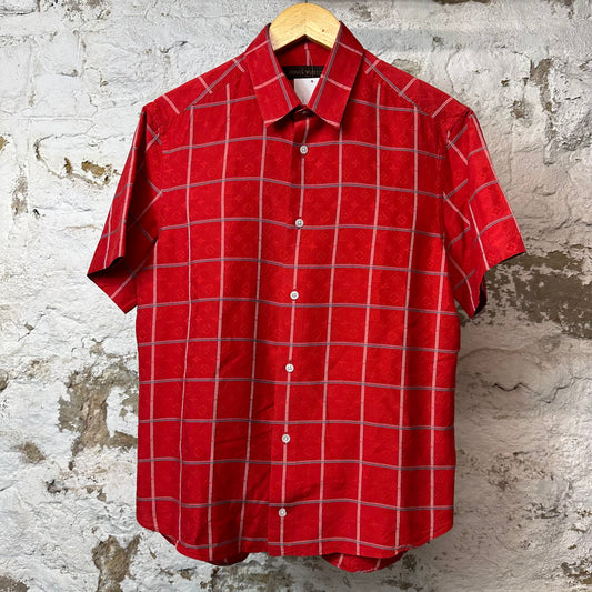 Louis Vuitton Red Monogram Plaid Button Up Shirt Sz L