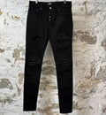 Amiri MX1 Black Leather Black Denim Jeans Sz 33