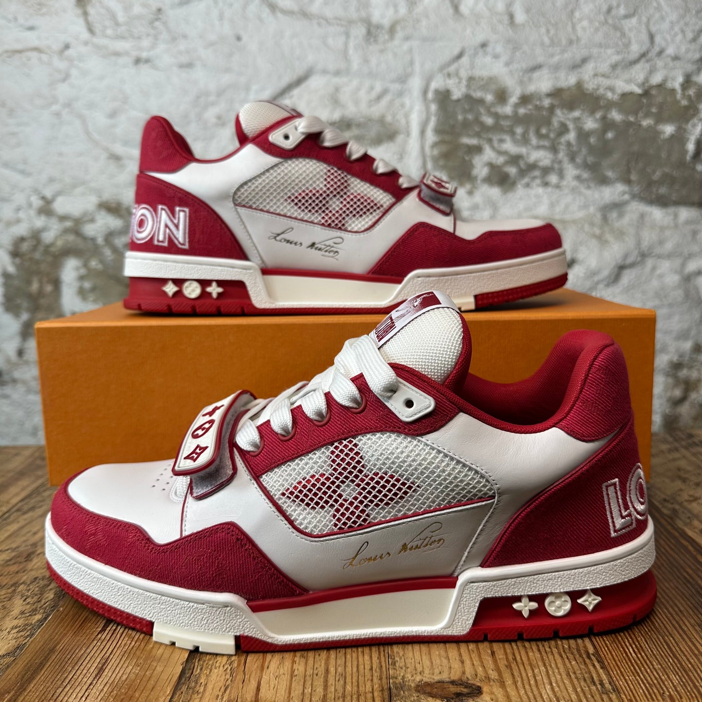 Louis Vuitton Red White Strap Trainer Sneaker Sz 10 (8.5LV)