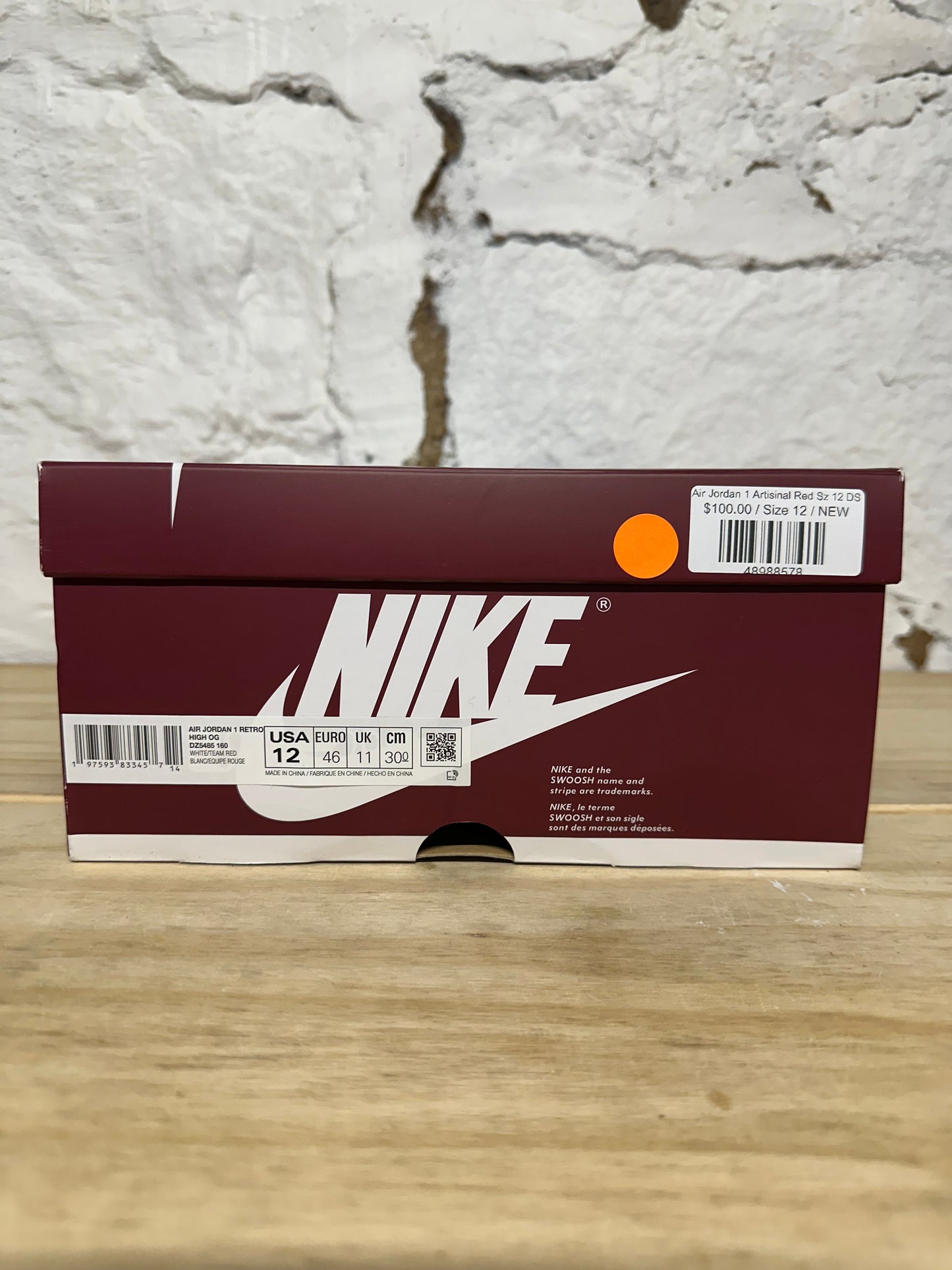 Air Jordan 1 High Artisinal Red Sz 12 DS