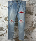 Amiri MX1 Red Suede Blue Denim Jeans Sz 40