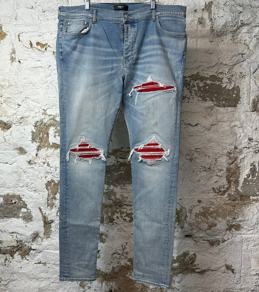 Amiri MX1 Red Suede Blue Denim Jeans Sz 40