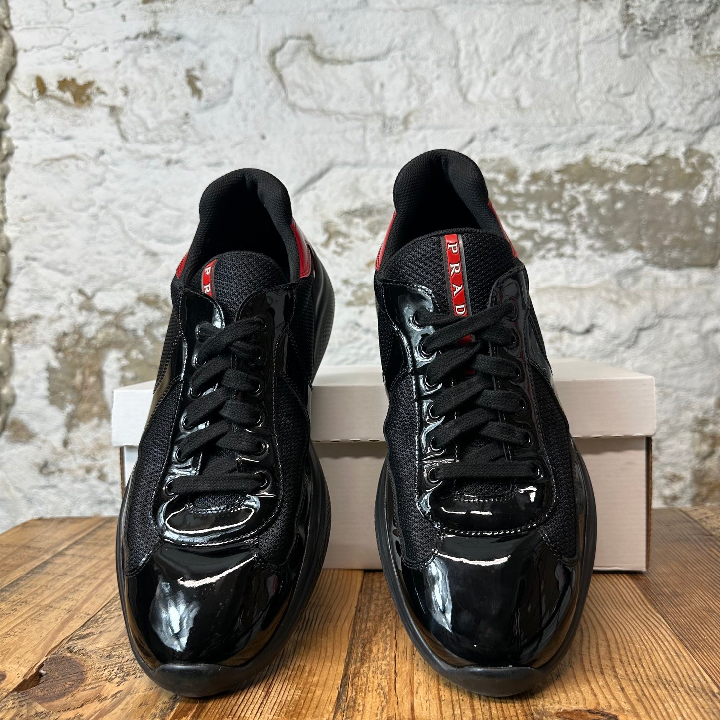 Prada Americas Cup Black Red Patent Sneaker Sz 10.5