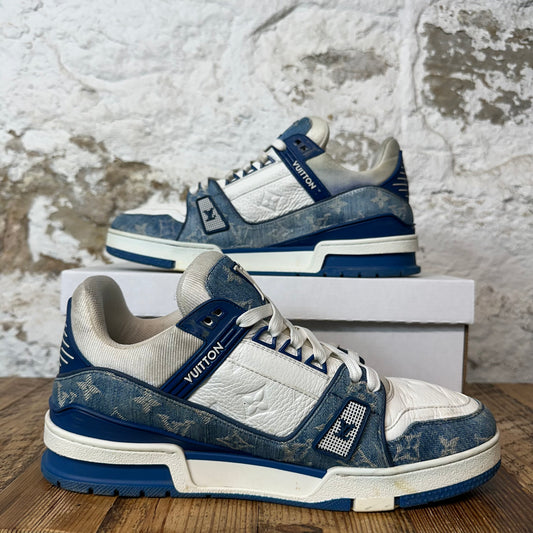 Louis Vuitton Blue Monogram White Trainer Sneaker Sz 9.5 (8LV)