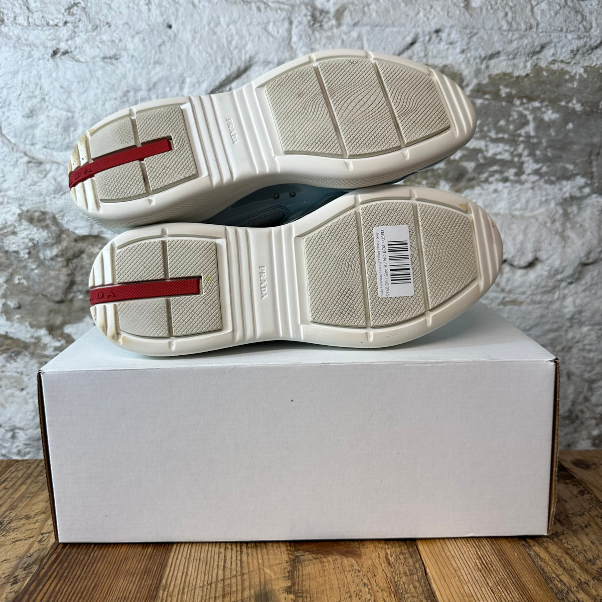 Prada Americas Cup Light Blue Patent Grey White Sneaker Sz 8
