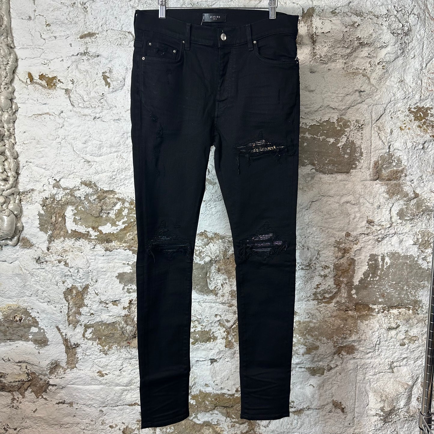 Amiri MX1 Multicolor Paisley Black Denim Jeans Sz 33