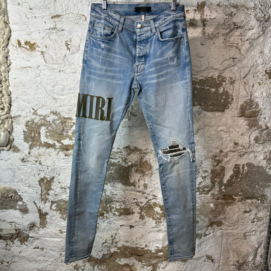Amiri MX1 Camo Spell Blue Denim Jeans Sz 30