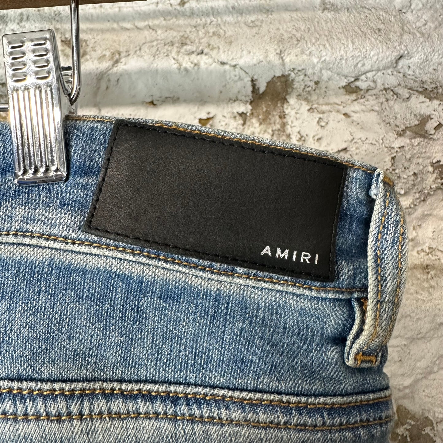 Amiri Green Camo Bones Blue Denim Jeans Sz 40