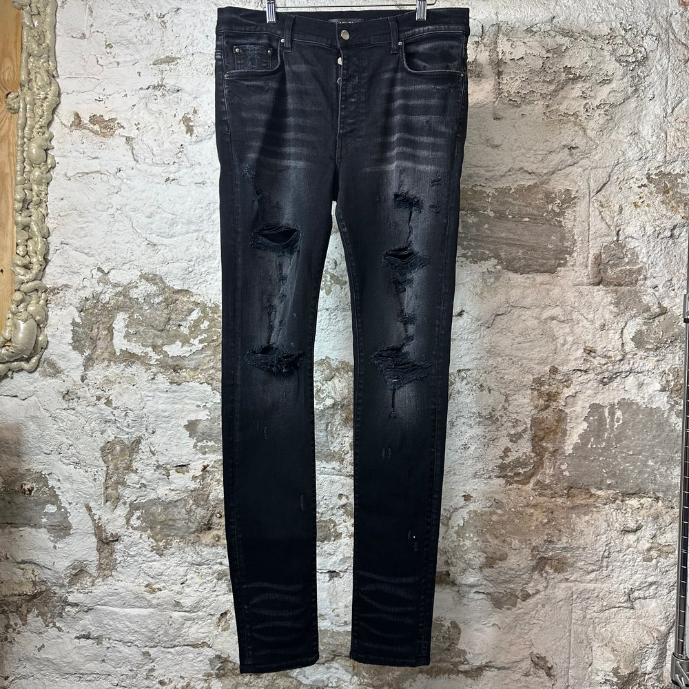 Amiri Distressed Faded Black Denim Jeans Sz 36