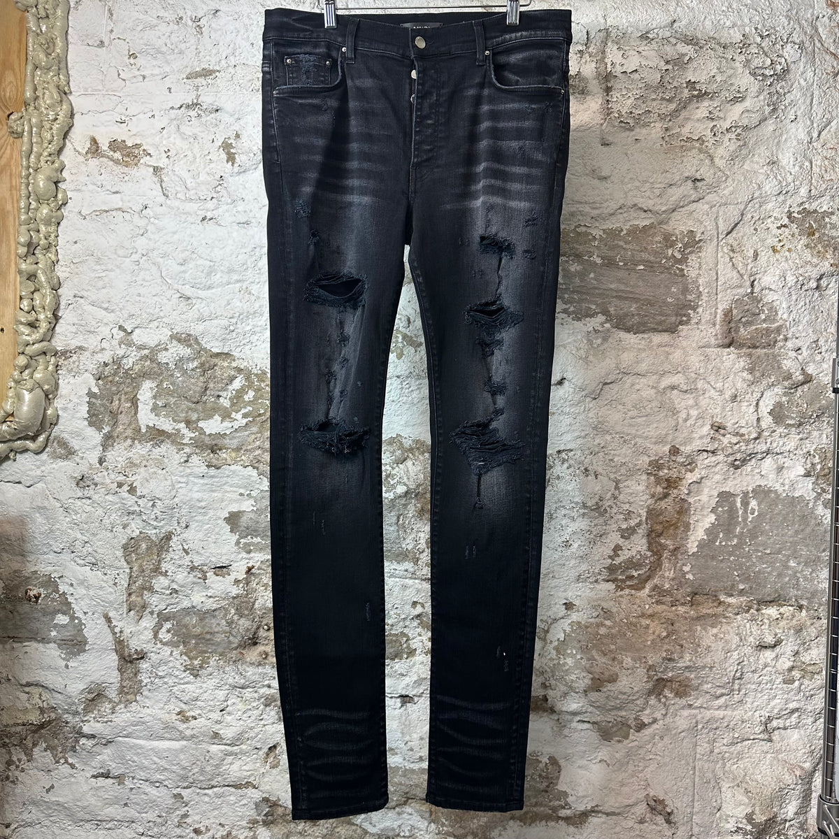 Amiri Distressed Faded Black Denim Jeans Sz 36