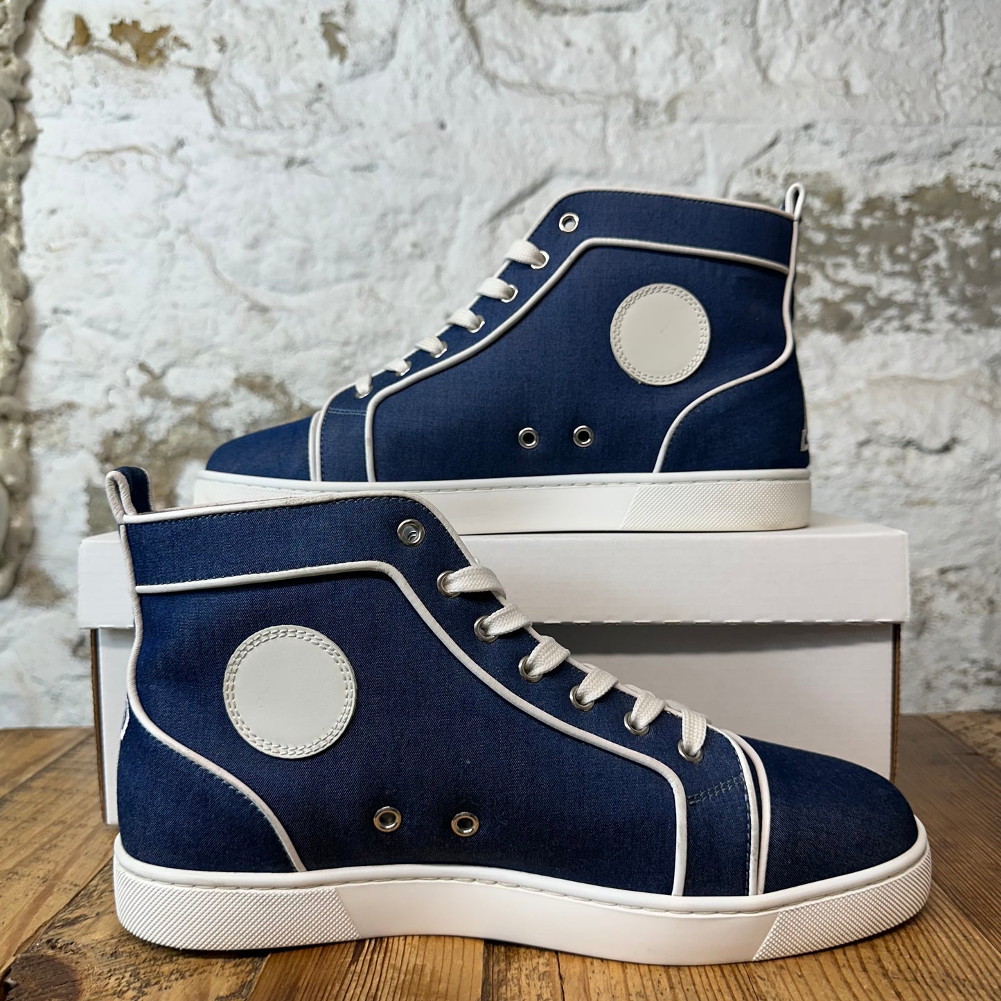 Christian Louboutin High White Navy Canvas Sneaker Sz 10 (43)