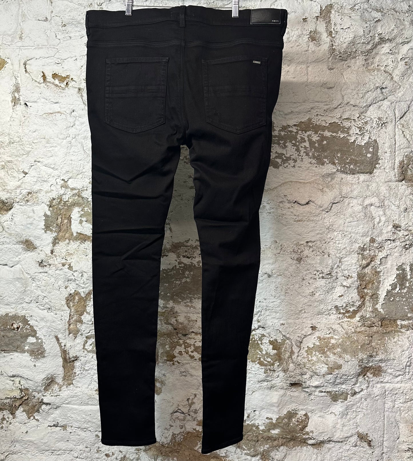 Amiri MX1 Black Leather Black Denim Jeans Sz 40