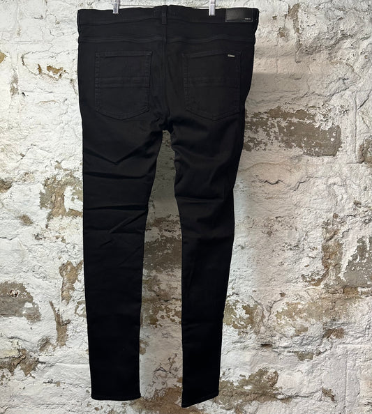 Amiri MX1 Black Leather Black Denim Jeans Sz 40