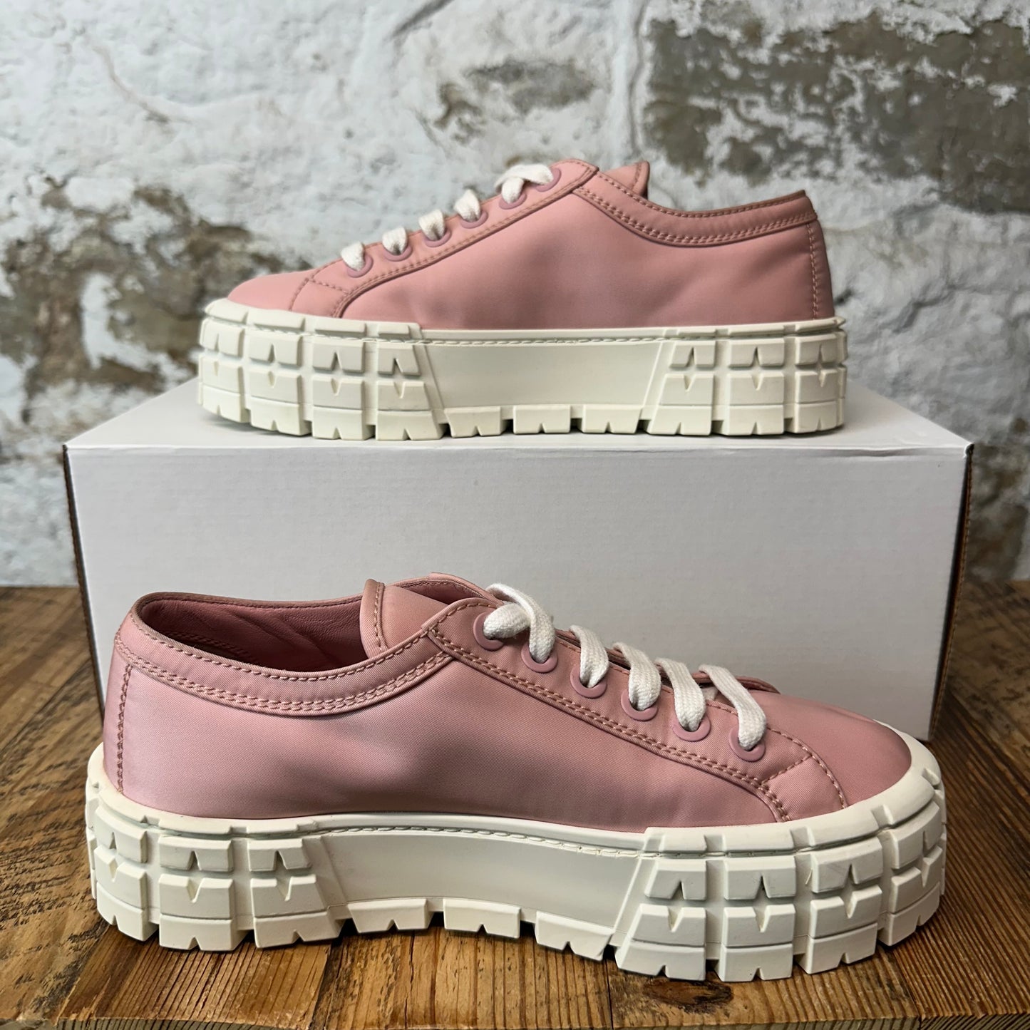 Prada Gabardine Pink Nylon Cream Sneaker Sz 6 (38.5)