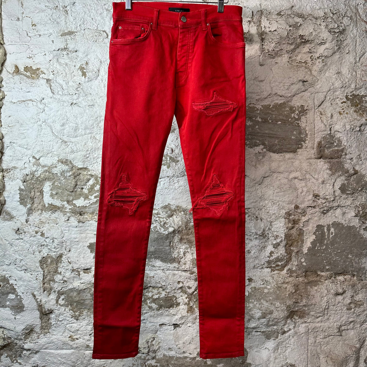 Amiri MX1 Red Leather Red Denim Jeans Sz 32