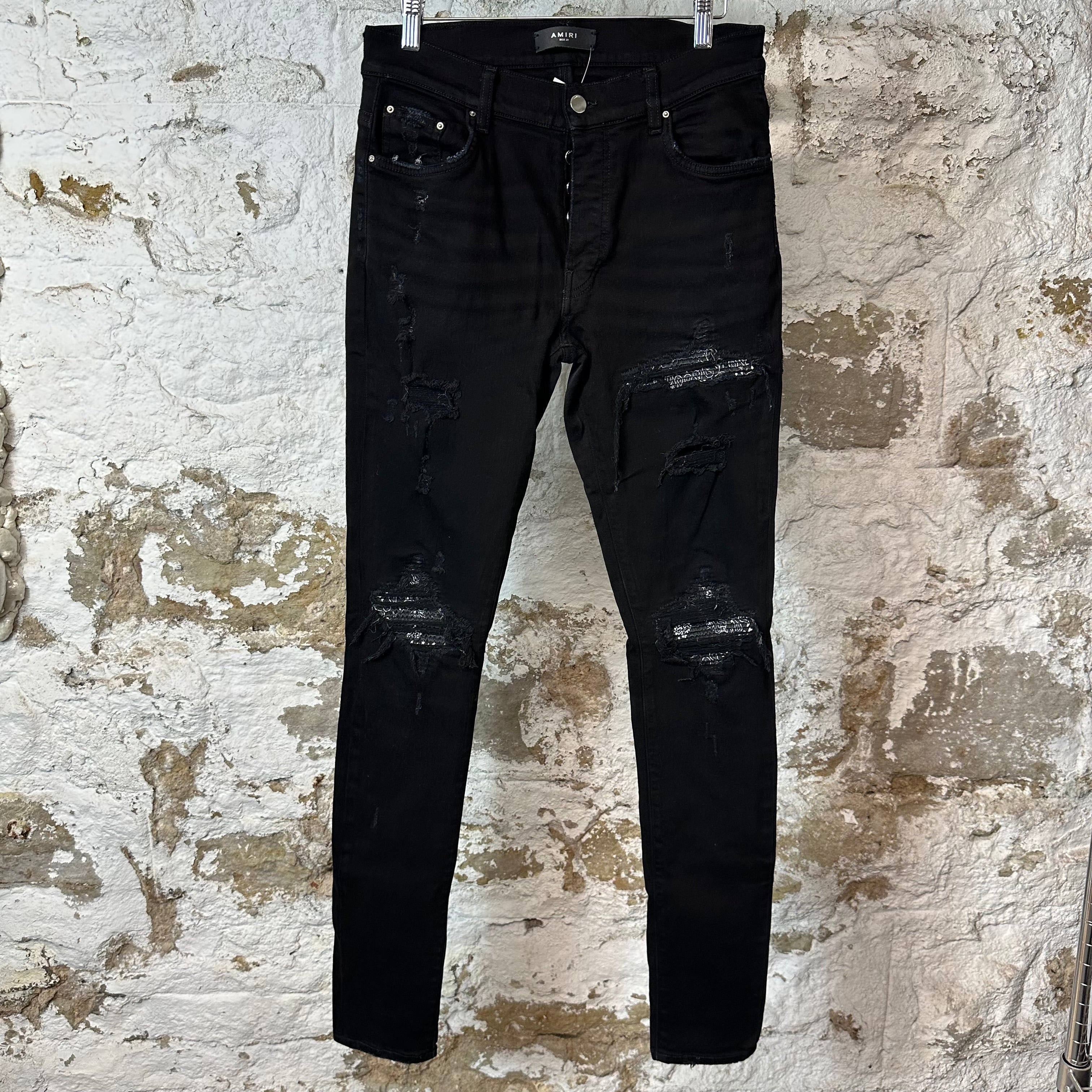 Amiri MX1 Black Paisley Black Denim Jeans Sz 31