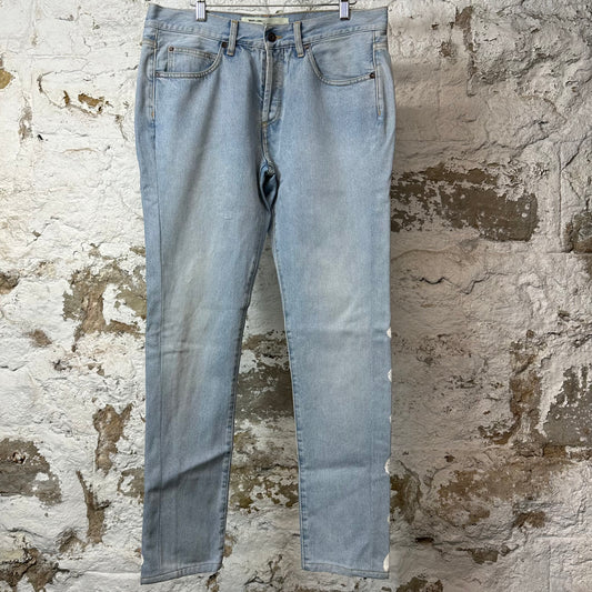 Off White Spray Lines Light Blue Denim Jeans Sz 34