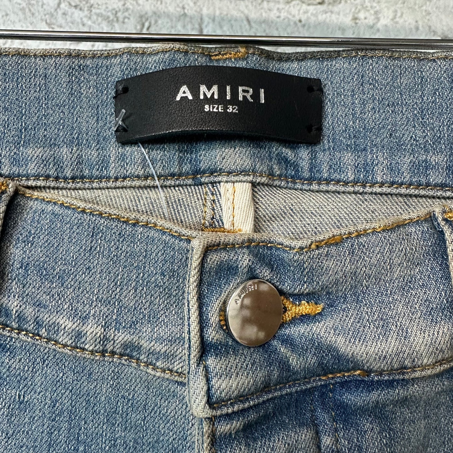 Amiri MX1 Cream Suede Lightwash Blue Denim Jeans Sz 32 DS