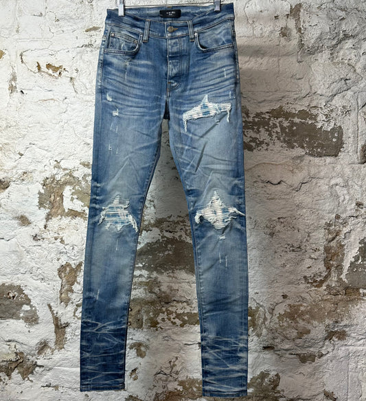 Amiri MX1 Sky Blue Cream Blue Denim Jeans Sz 29