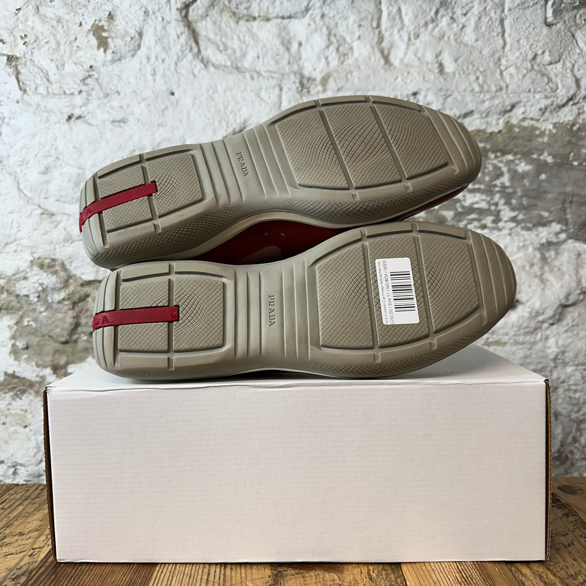 Prada Americas Cup Vintage Red Leather Grey Sneaker Sz 11